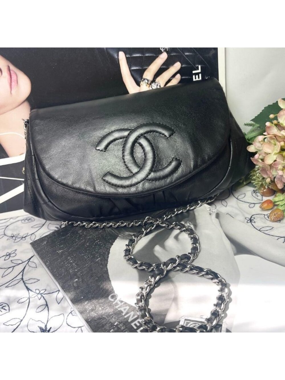 Chanel Half Moon Chain Shoulder Bag Black